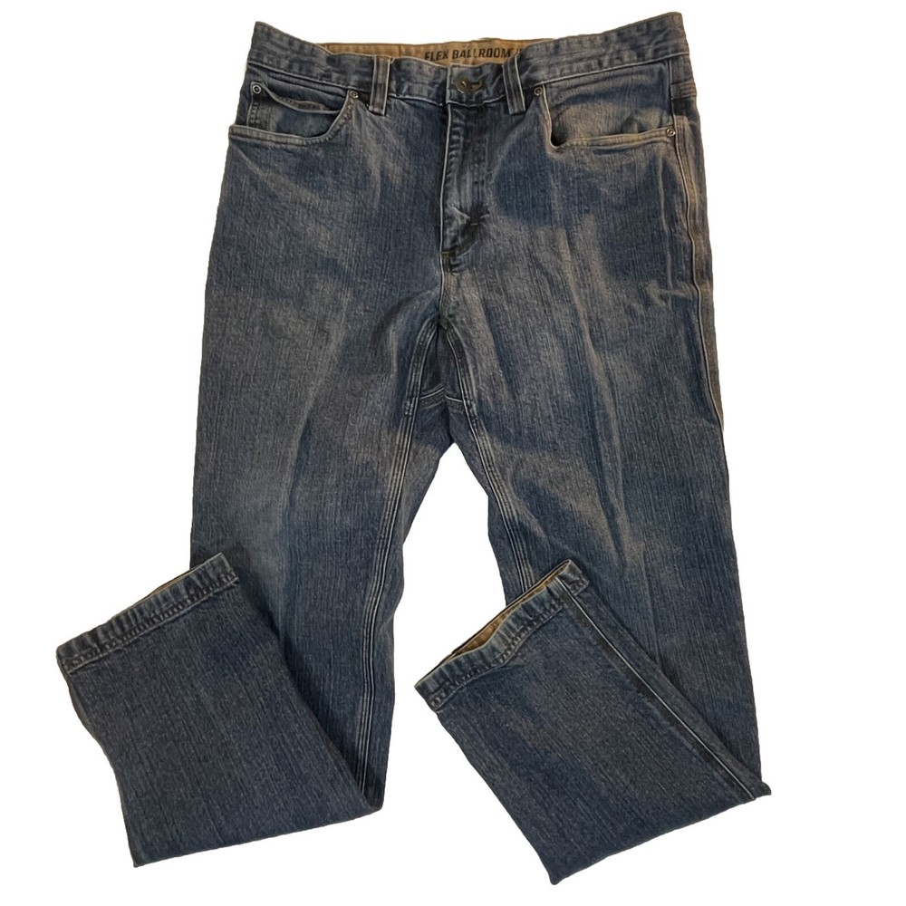 Duluth Trading Flex Ballroom Mens 34x30 (actual) Blue Jeans Trim Fit Stretch